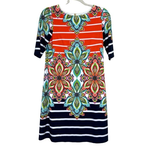 ELIZA J Womens Dress Colorful Print Shift Blue Orange White Jersey Stretch Sz 4 - Picture 5 of 7